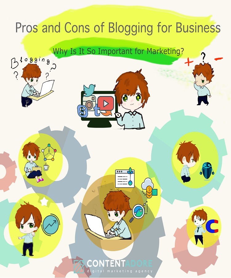 Pros and Cons of Blogging for Business promo for infographic